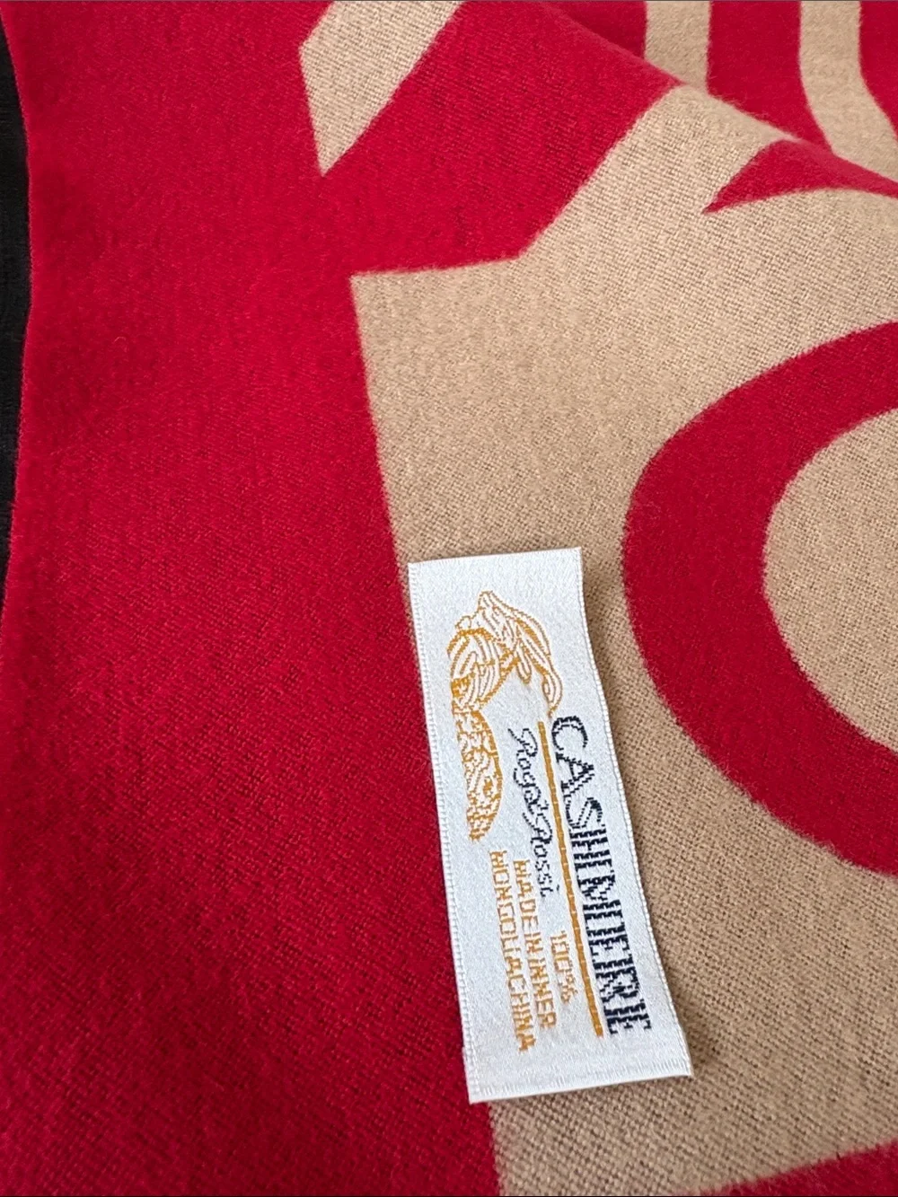 NWT SEALED! 100% Cashmere Oversized Scarf/Shawl Double-faced GeometricFlagDesign